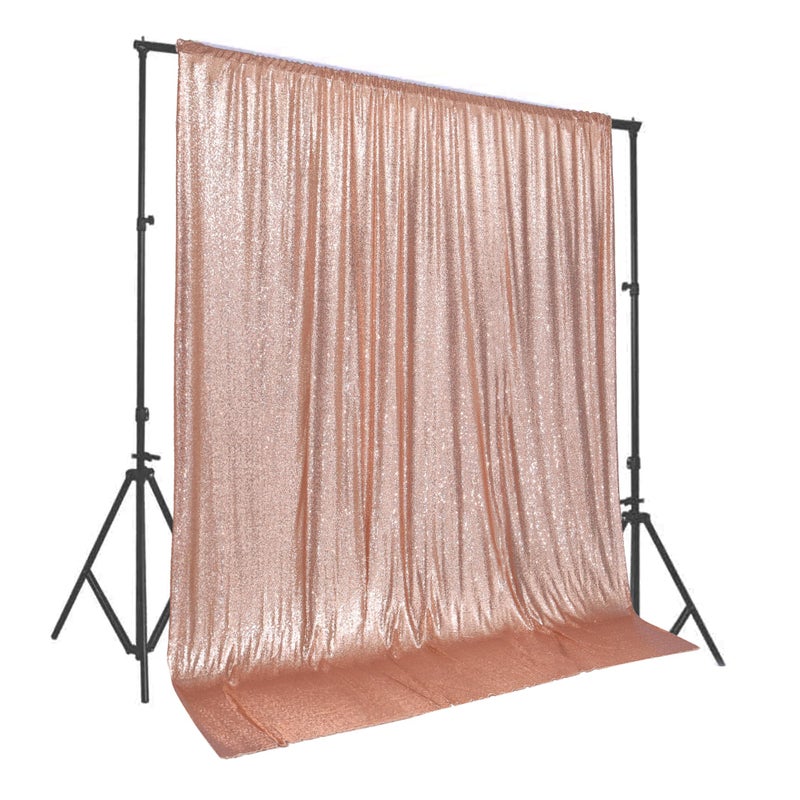 PartyDelight Rose Gold Sequin Backdrop 10x10ft - High Density 3mm Shimmer Sequin Background with 4-Inch Rod Pocket, Sparkly Photography Curtain for Wedding, Gala, Stage & Professional Studio Decor - Image 1